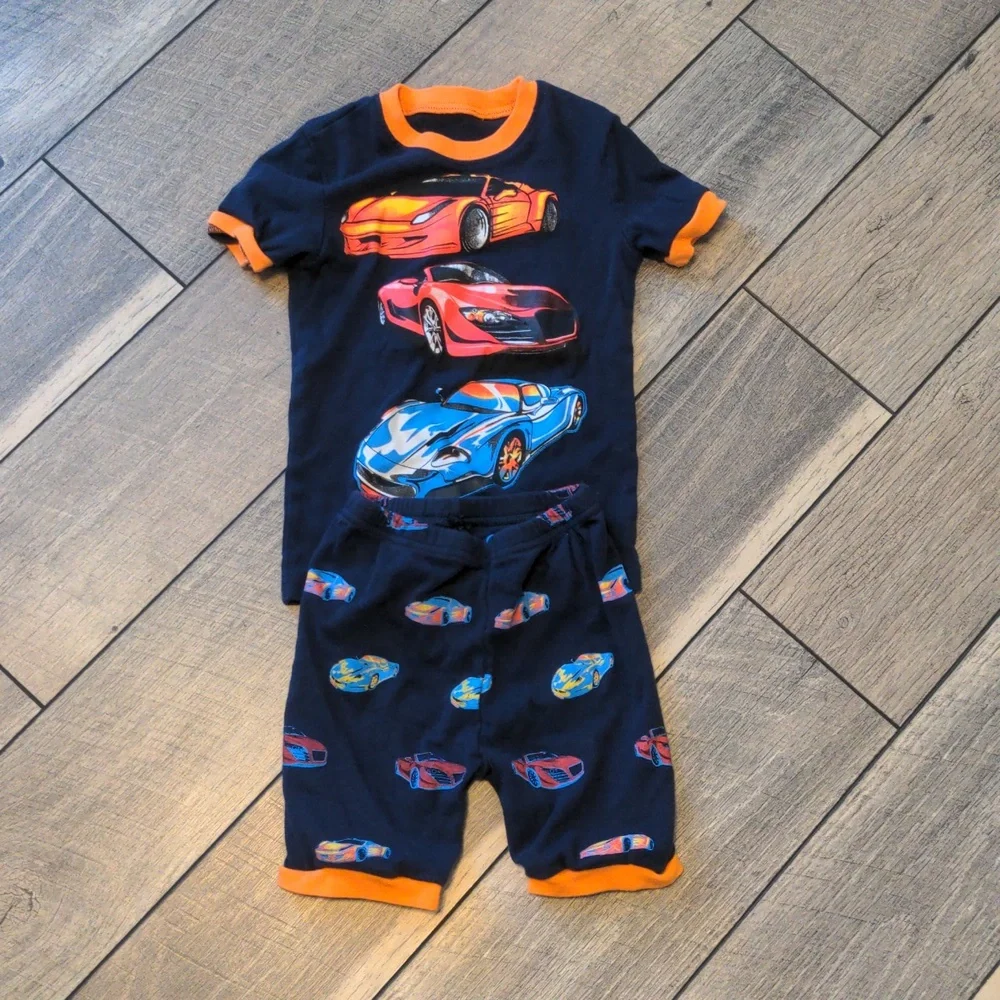 Daughter Queen Girl Car Pajamas Size 5 Short PJ Set Red Blue Race Car VGUC